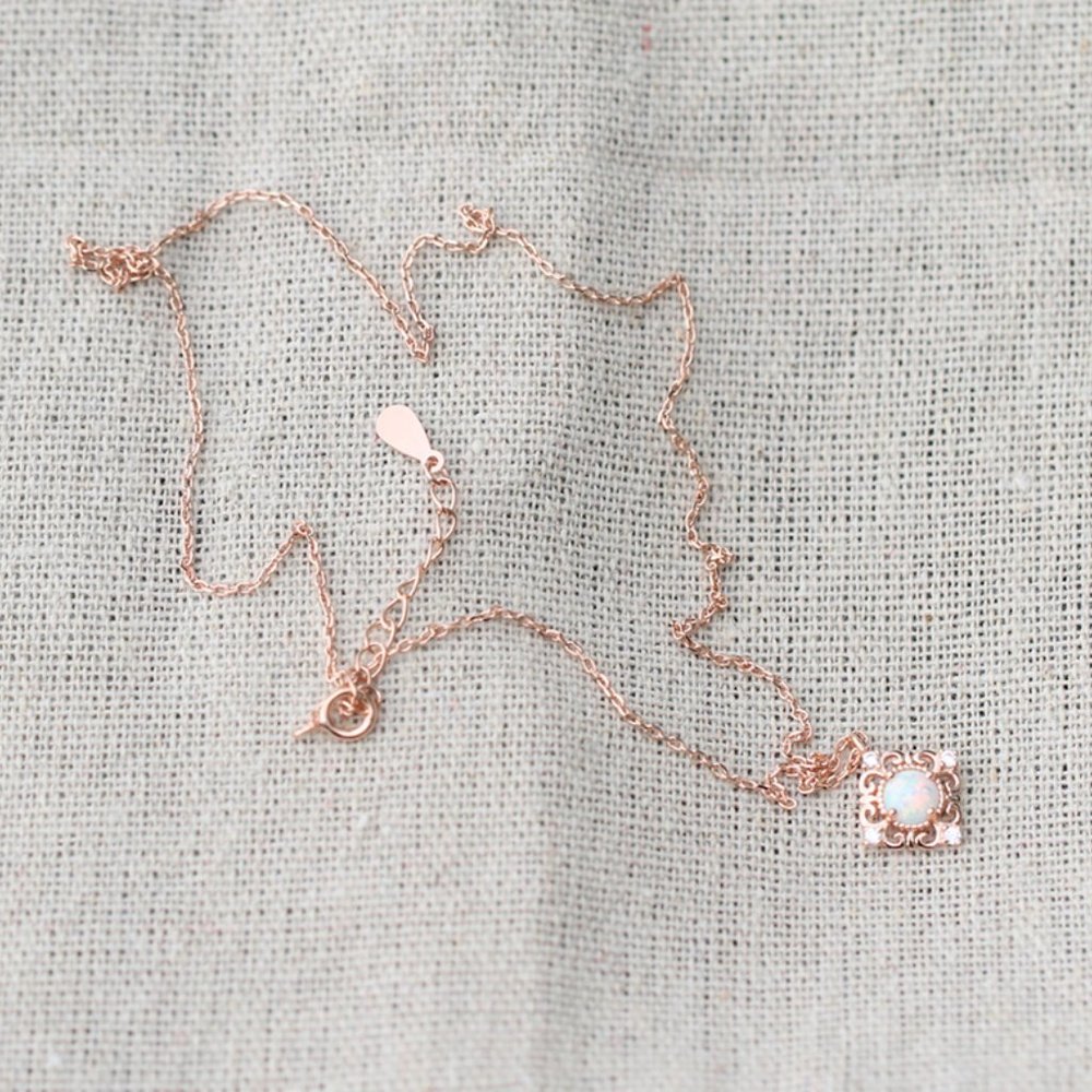 Rose Gold Fire Opal Necklace Gold Vermeil Chain - Picture 6 of 6